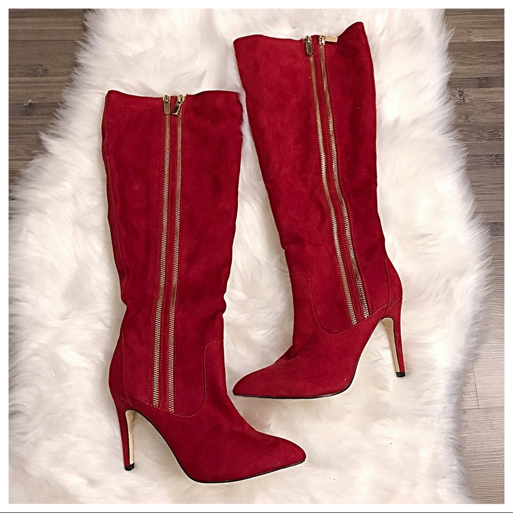 SOLD 🚫 Red Knee High Double Zipper Boots